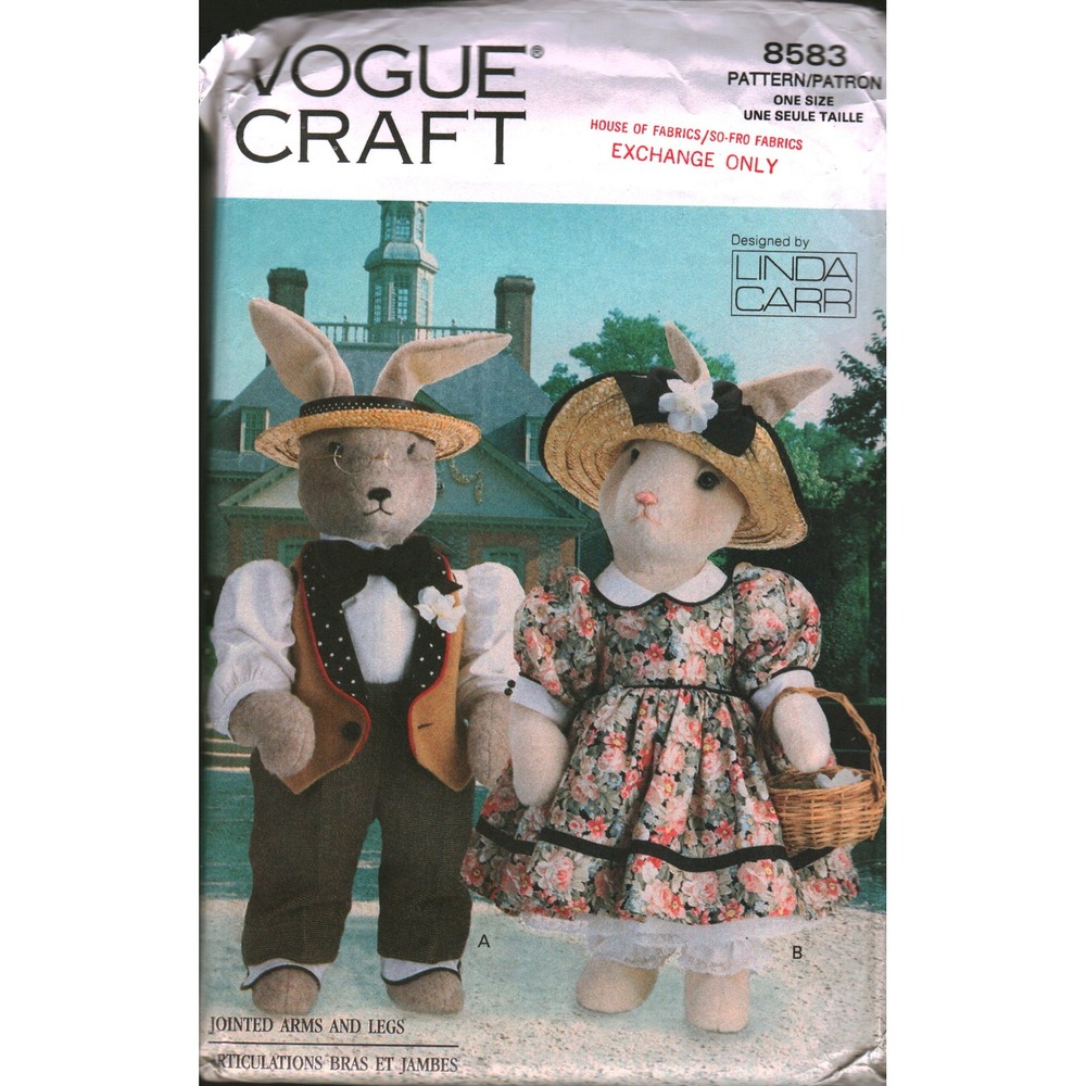 Vogue Craft 8583 Linda Carr Jointed Rabbit Plush Pattern 26 Inch Tall One Size